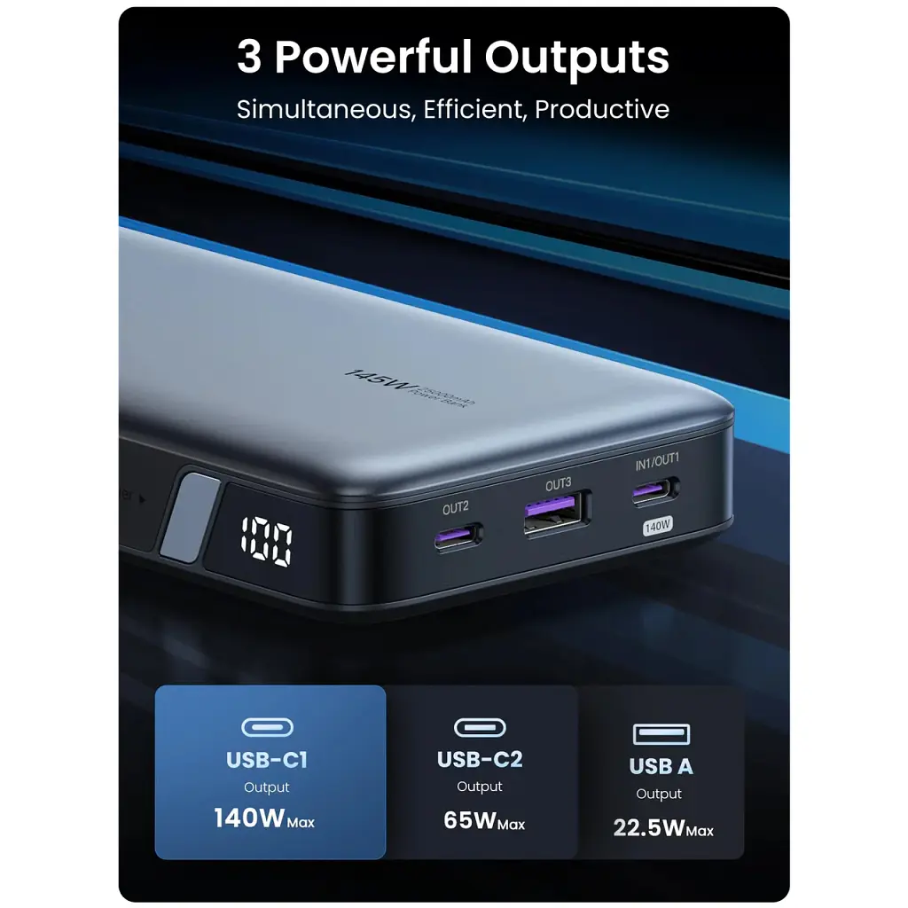 Батарея універсальна Ugreen 25000 mAh 145W Fast Charging Space Gray (U_90597A) - фото 8