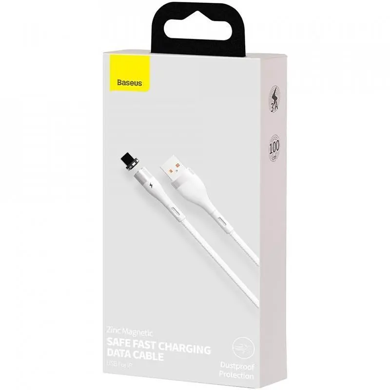 Кабель Baseus Zinc Fabric Magnetic Cable USB to Lightning 2.4A 1m CALXC-K02 White - фото 4