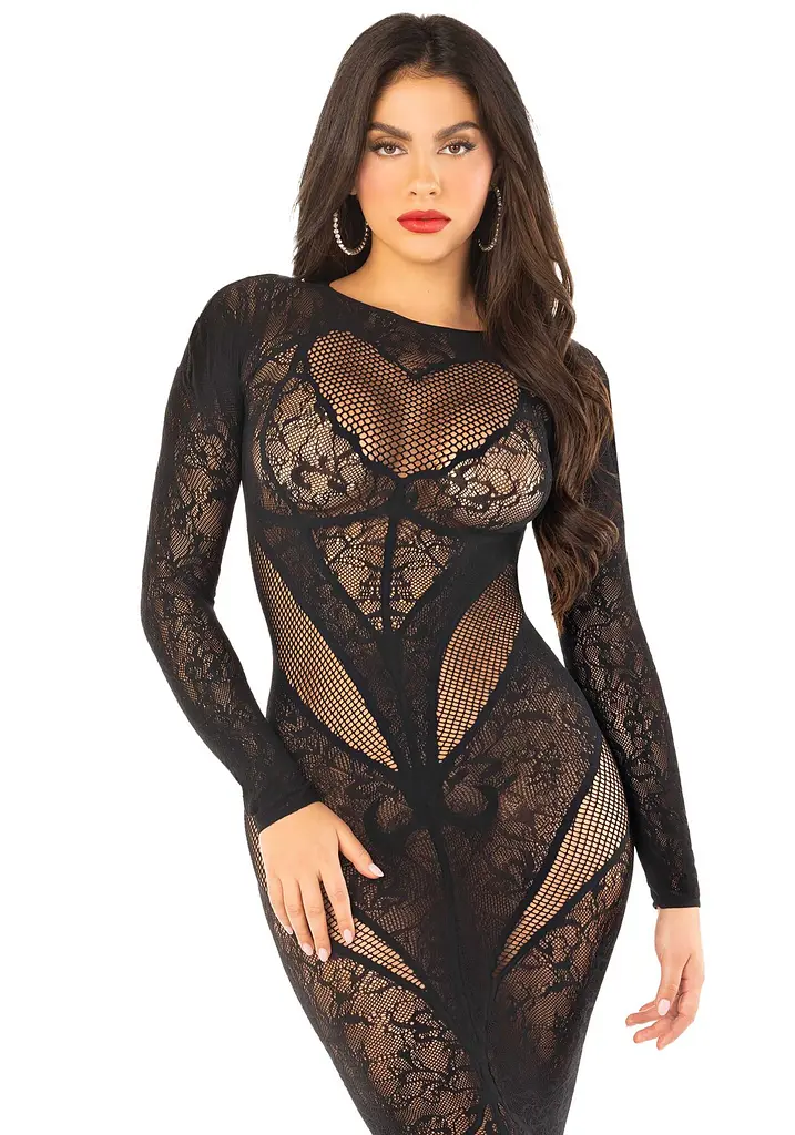 Сукня з довгим рукавом Leg Avenue Lace and Net Bodycon Gown One Size, Black