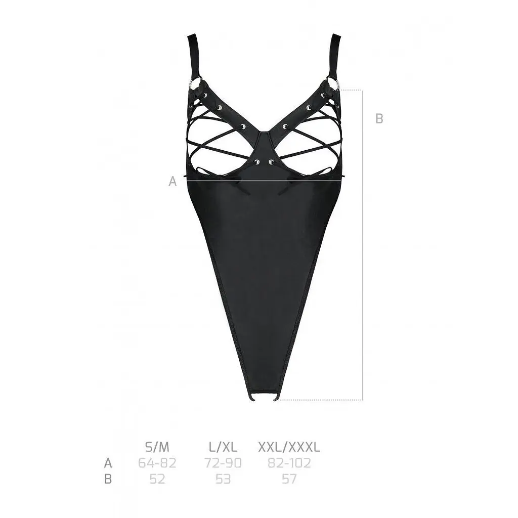Боді з екошкіри Passion CELIN BODY L/XL, black, з доступом, відкритий - фото 7
