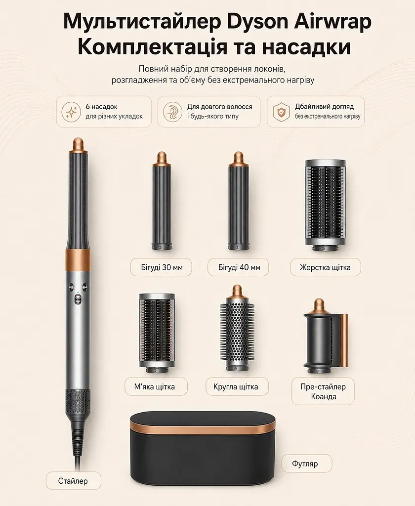 Стайлер Dyson Airwrap Complete Long Nickel-Copper (400718-01), мультистайлер 1300 Вт, 6 насадок - фото 7
