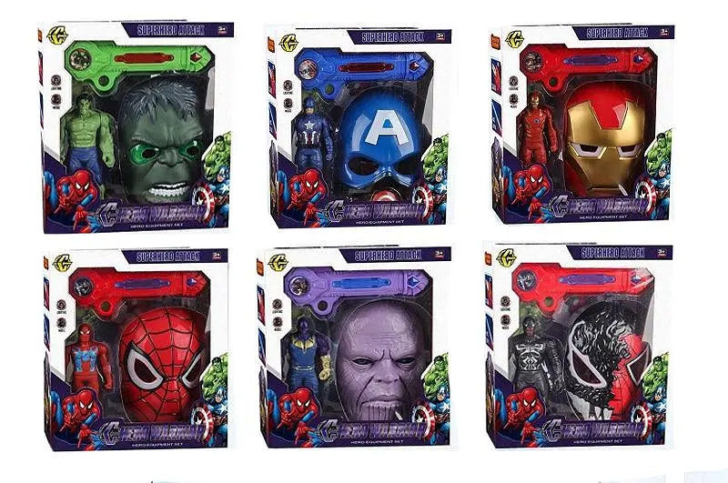 Ігровий набір із фігуркою супергероя з маскою та бластер Superhero Attack Marvel Avengers BJ659-A/B/C/D/E/F, короб. 28.5x9.5x32см