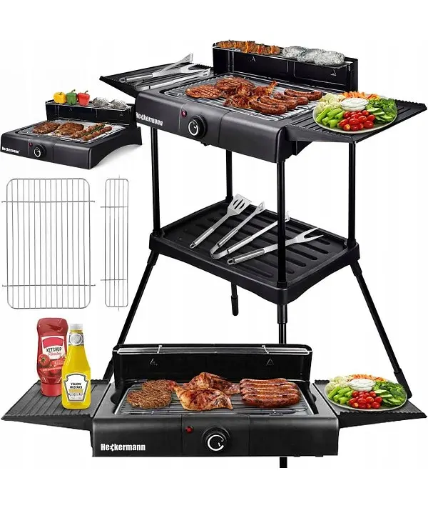 Настольный/садовой электрогриль Heckermann BG 1703 2 в 1 2400 Вт (BQ1703XLP-SWGF(1) - фото 2