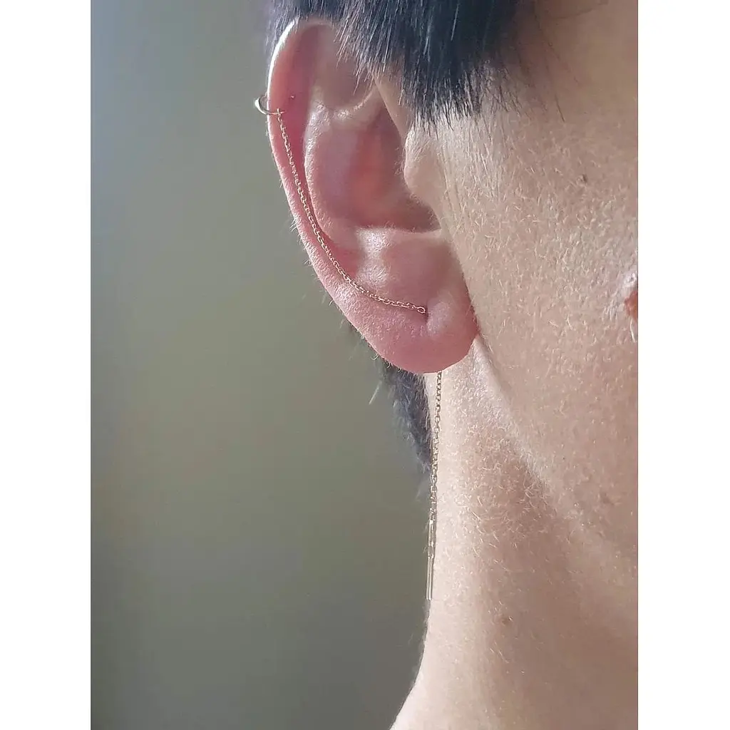 Золоті сережки-протягання Tango з каффою на хелікс. 580114 - фото 2