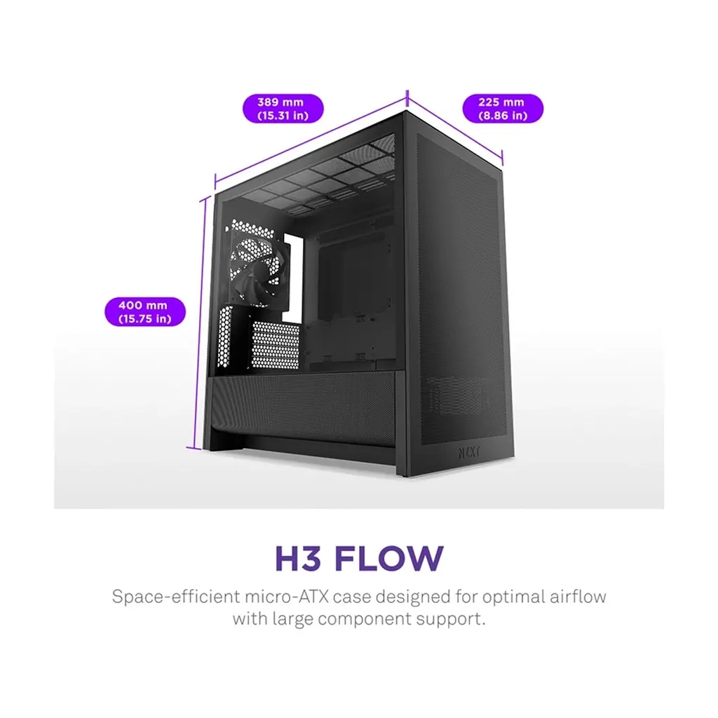 Корпус для ПК NZXT H3 Flow All Black (CC-H31FB-01) - фото 2