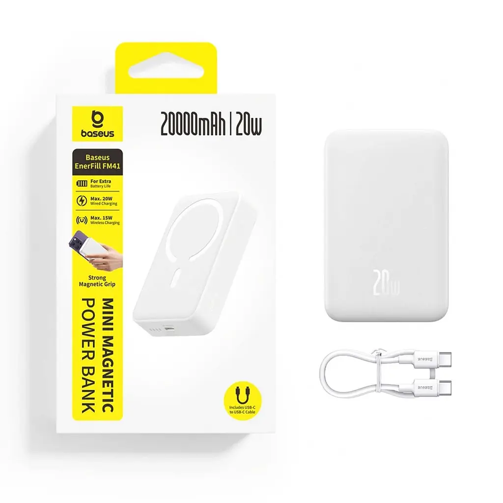 Зовнішній MagSafe акумулятор Baseus EnerFill FM41 Power Bank 20000mAh 20W White - фото 9