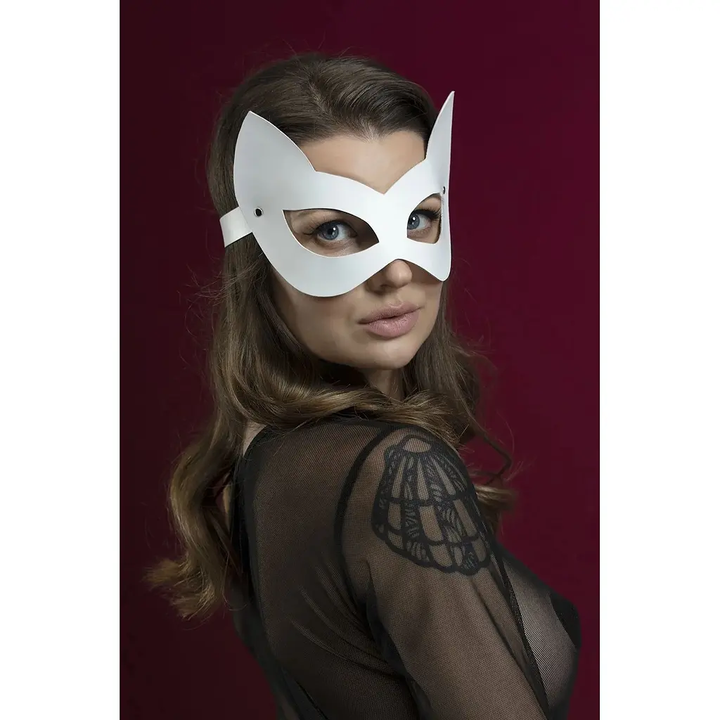 Маска кішечки Feral Feelings - Kitten Mask, натуральна шкіра, біла - фото 4