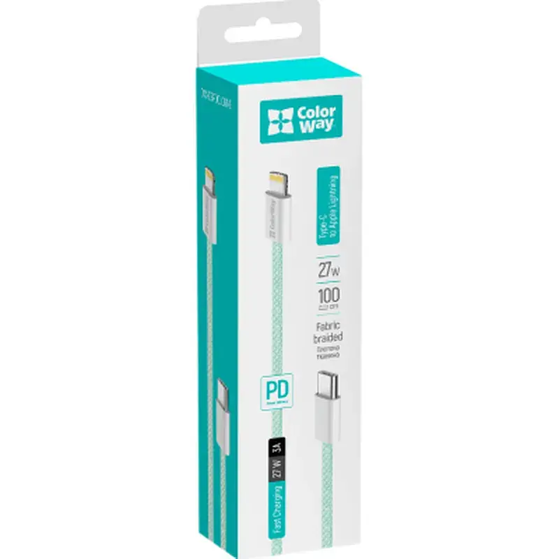 Дата кабель USB-C to Lightning 1.0m 27W green ColorWay (CW-CBPDCL061-G) - фото 7