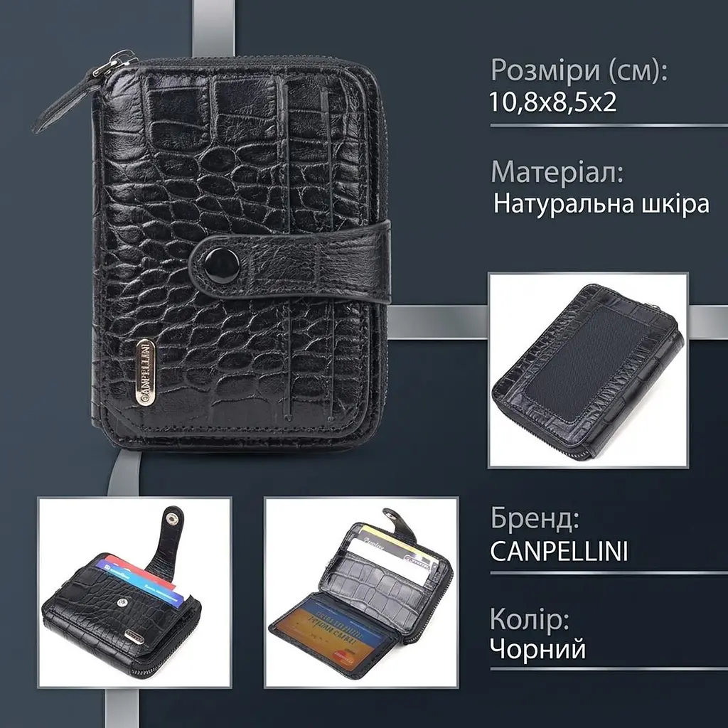 Практичне жіноче портмоне з натуральної фактурної шкіри Canpellini 21491 чорне - фото 2
