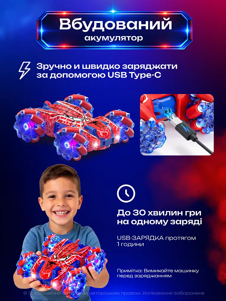 Машинка на радіокеруванні перевертиш радіокерована трюкова всюдихід 360° LED на пульті акумуляторна подарунок - фото 6