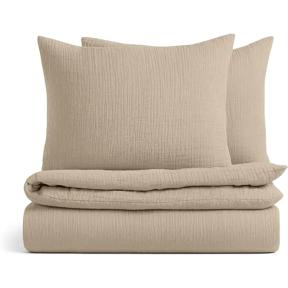 Комплект постільної білизни Cosas євро без простирадла муслін BEIGE 200 x 220 см (Set_Muslin_050Beige_200_2)