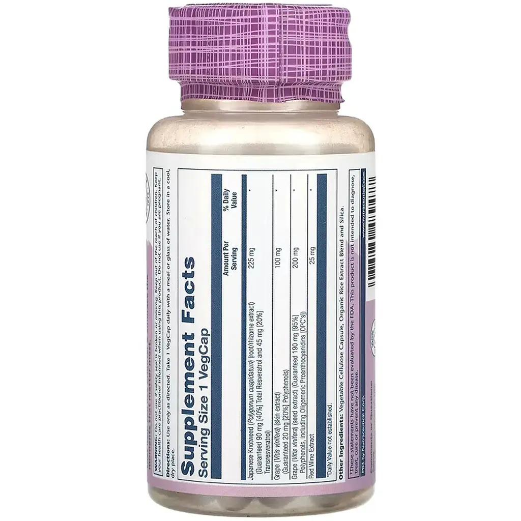 Ресвератрол потрійної дії Solaray Triple Strength Resveratrol 225 мг 60 веганських капсул - фото 2