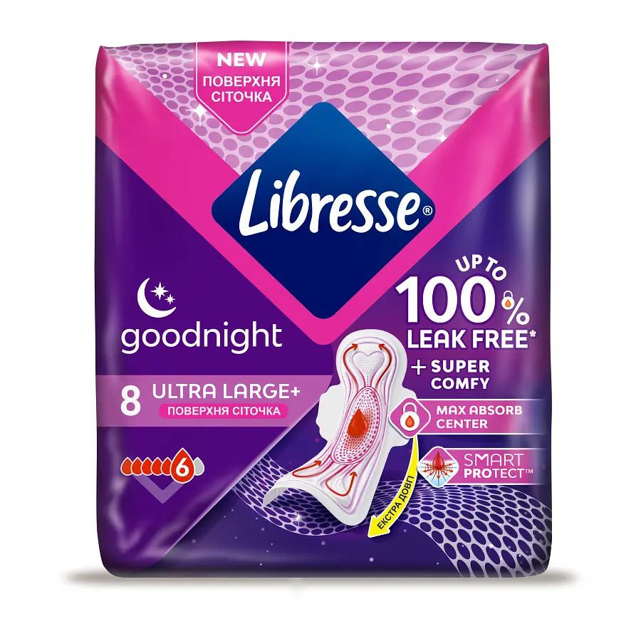 Прокладки гігієнічні Libresse Ultra Goodnight Large Поверхня сіточка 8