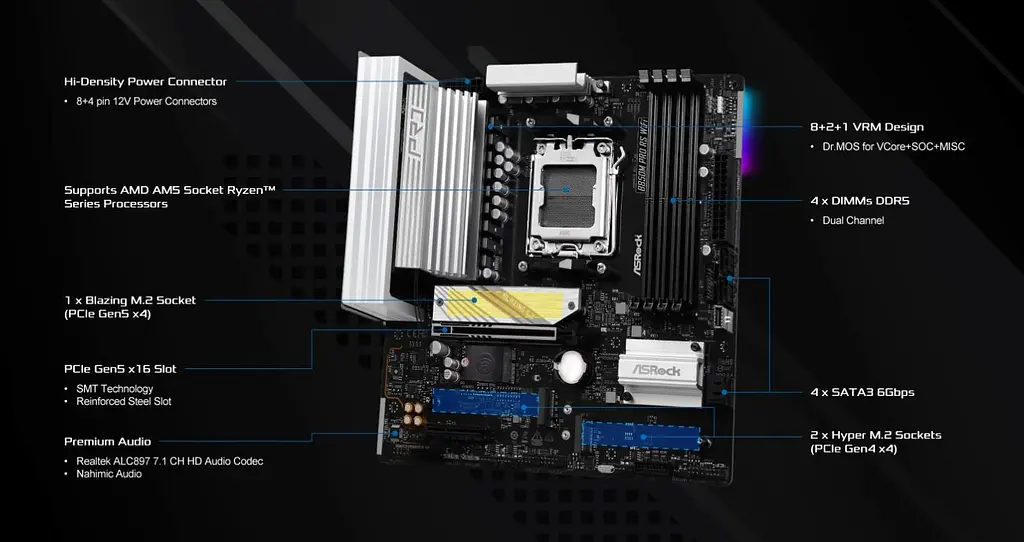 Материнська плата ASRock B850M Pro RS WiFi Socket AM5 - фото 9