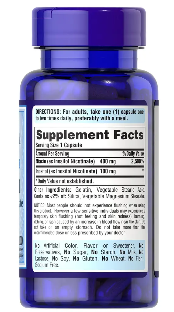 Ніацин Puritan's Pride Flush Free Niacin Inositol Niccotinate 500 mg 100 капсул - фото 2