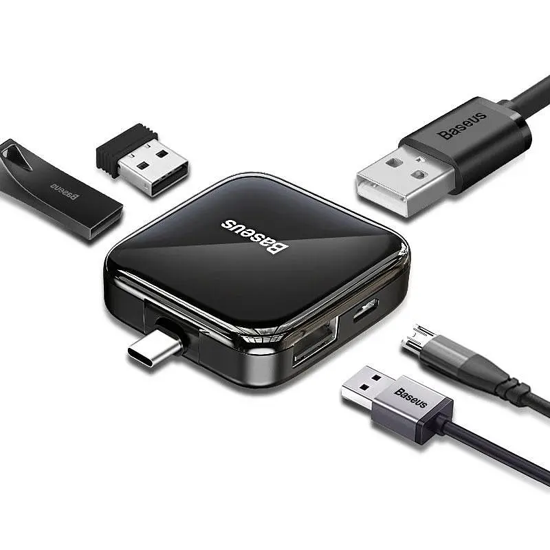 Мультипортовий адаптер USB Хаб Baseus Fully Folded Portable Type-C to 4 USB2.0 CAHUB-DW01 Dark Grey - фото 2