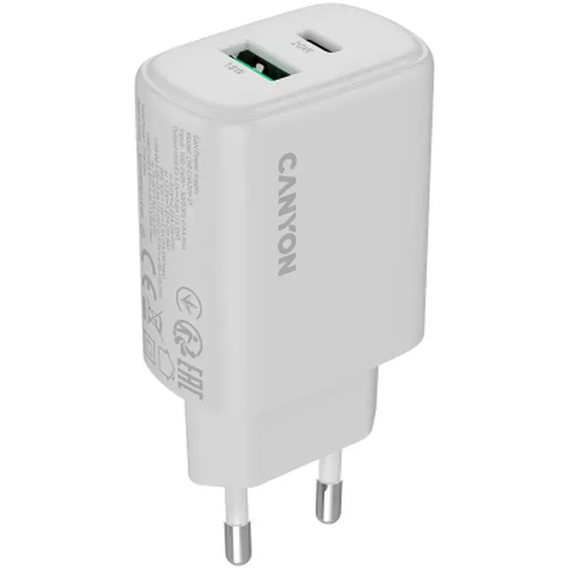 Зарядний пристрій Canyon OnCharge 200 20W 1xPD 1xQC EU White (CNE-CHA200-21) - фото 2