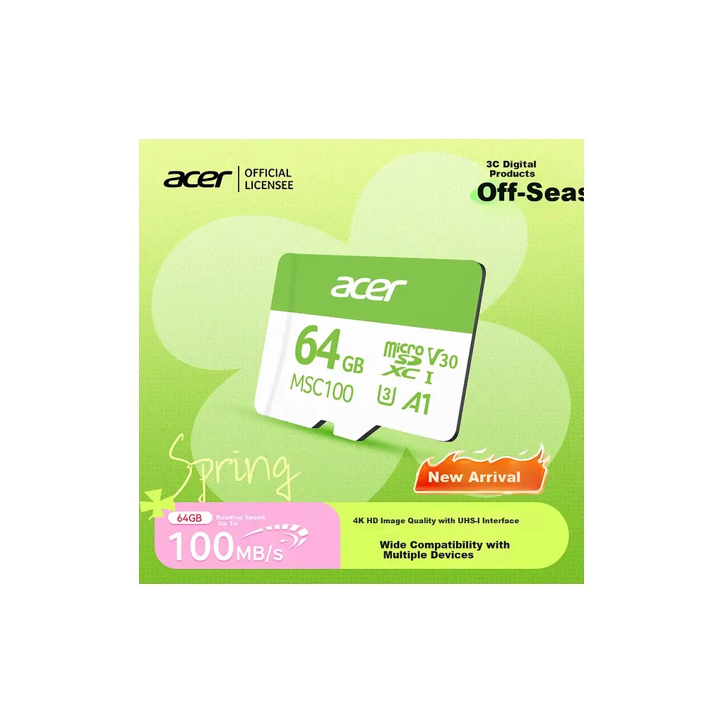 Карта пам'яті Acer 64GB microSD MSC100 /U3/V30/A1/C10 R 100MB/s / Write 30MB/s (BL.9BWWA.336) - фото 2