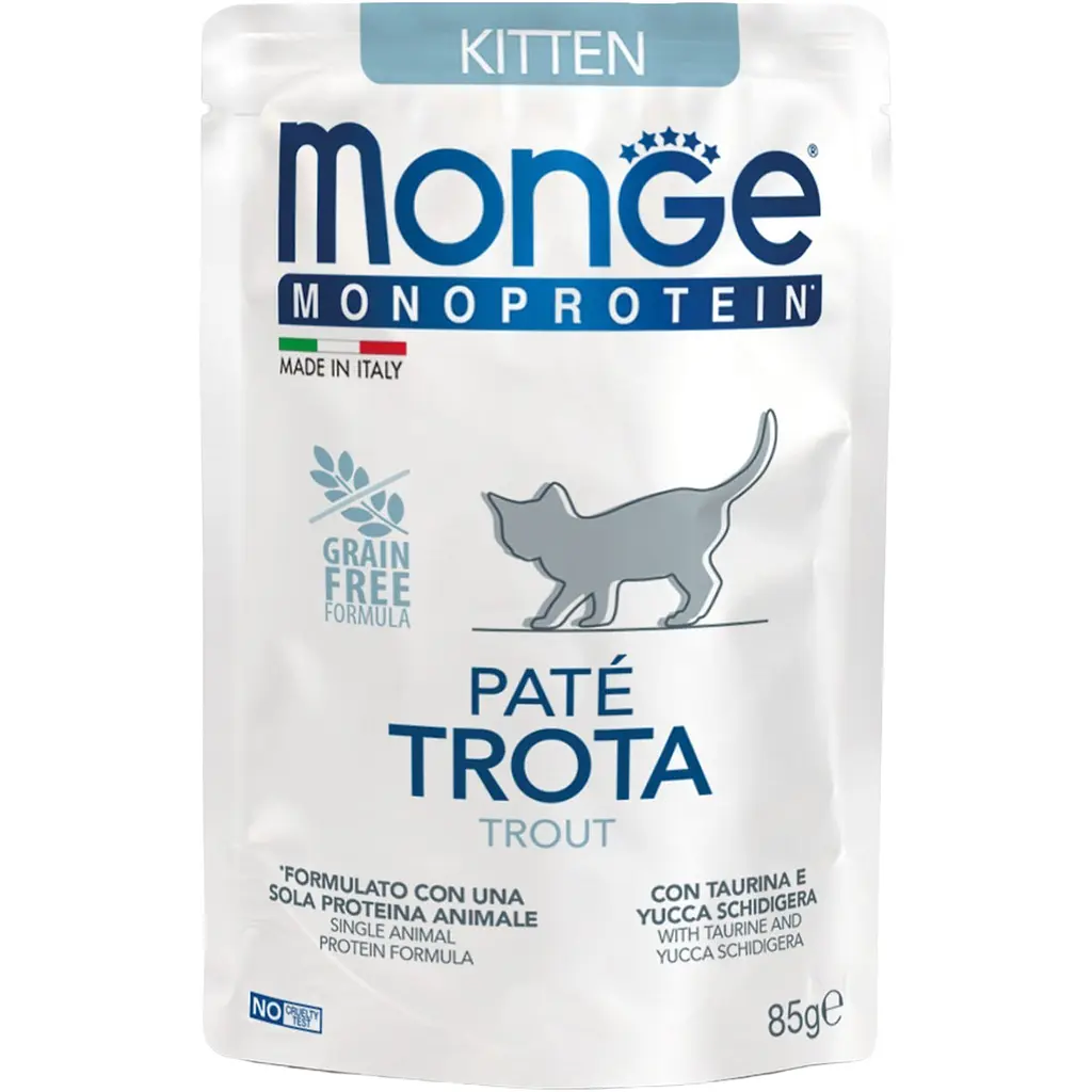 Вологий корм для кошенят Monge Monoprotein Solo Trota Kitten Pate з фореллю 85 г