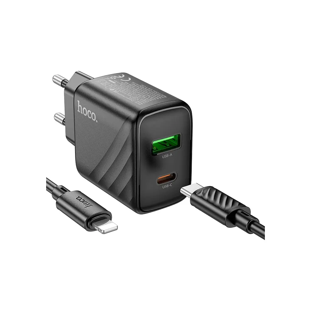 Зарядний пристрій HOCO CS23A USB-C PD30W + 1xUSB QC3.0 + cable USB-C to Lightning black (6942007609951) - фото 5