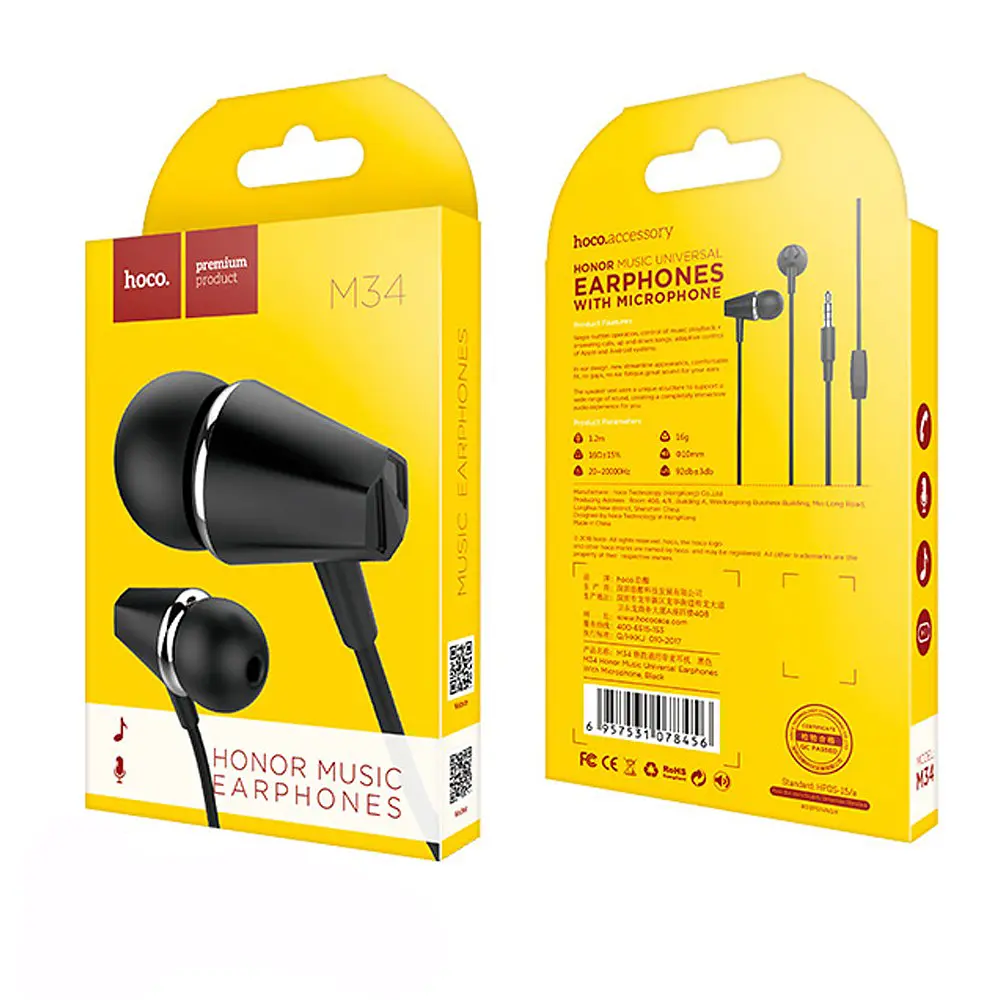 Навушники Hoco M34 honor music universal earphones with microphone Black - фото 2