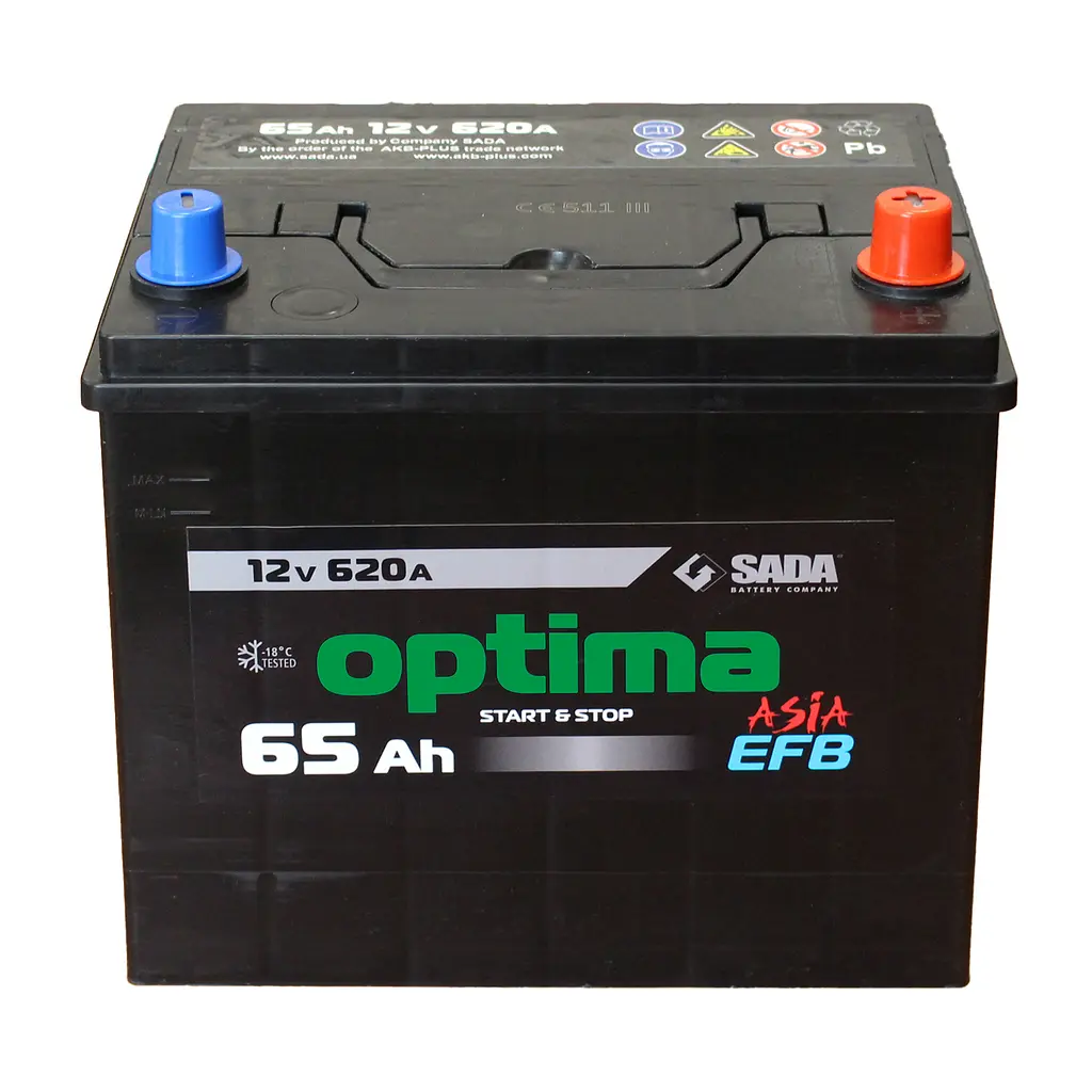 Автомобильный аккумулятор Optima EFB Asia 6СТ-65 (-/+) Евро, 12В 65Ач 620А - фото 2