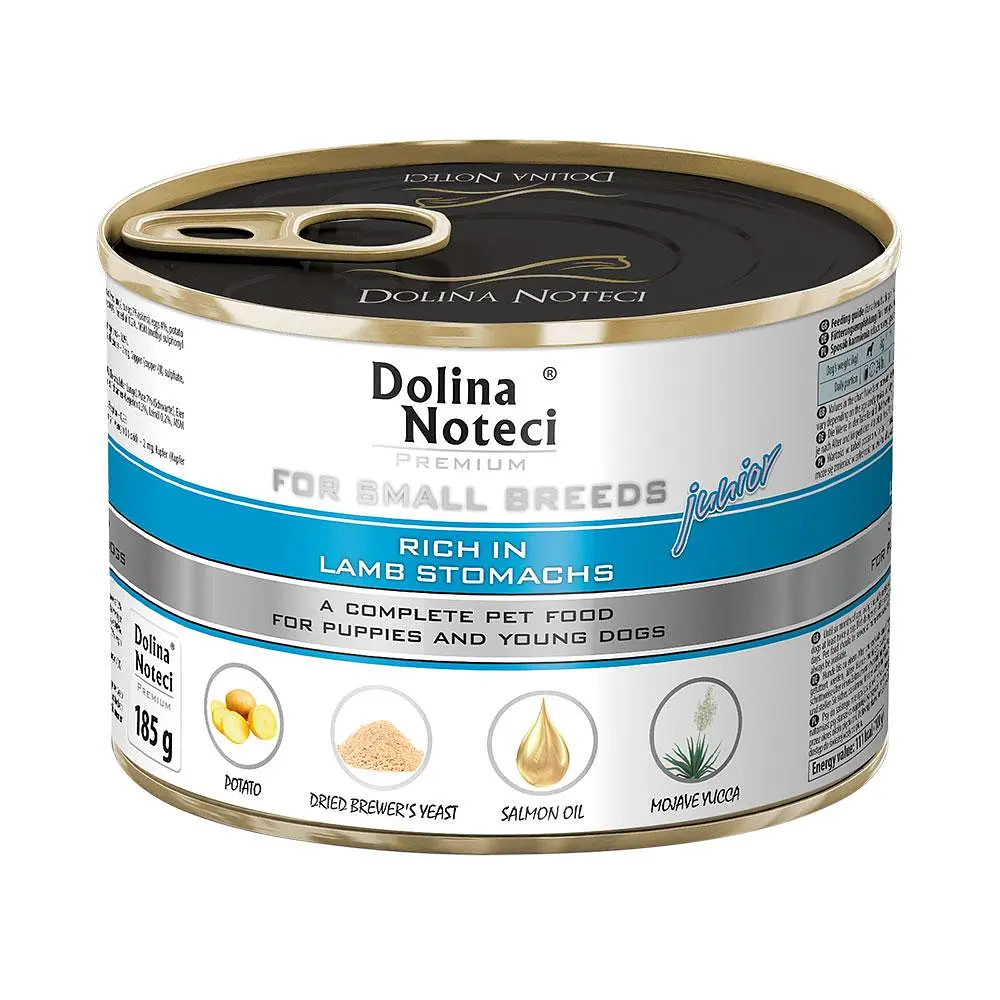 Вологий корм для цуценят,юніорів собак маленьких порід Dolina Noteci Premium з рубцем ягнятини 185 г