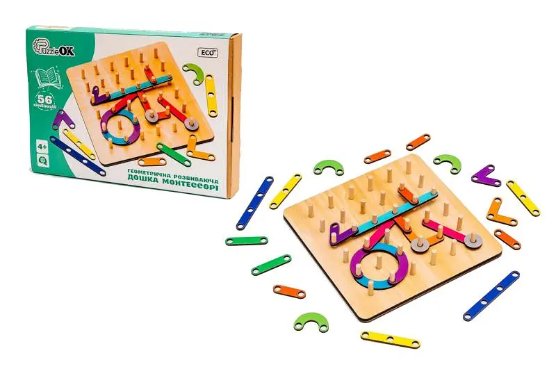 Дерев'яна "Геометрична Дошка, що розвиває" Puz-27260, 56 комбінацій PuzzleOk