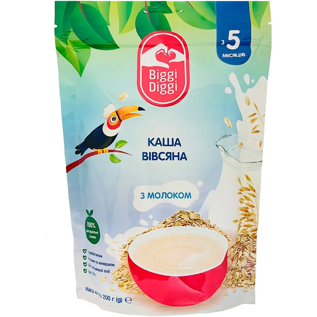 Упаковка молочної каші Biggi Diggi Вівсяна 200 г х 9 шт. - фото 2