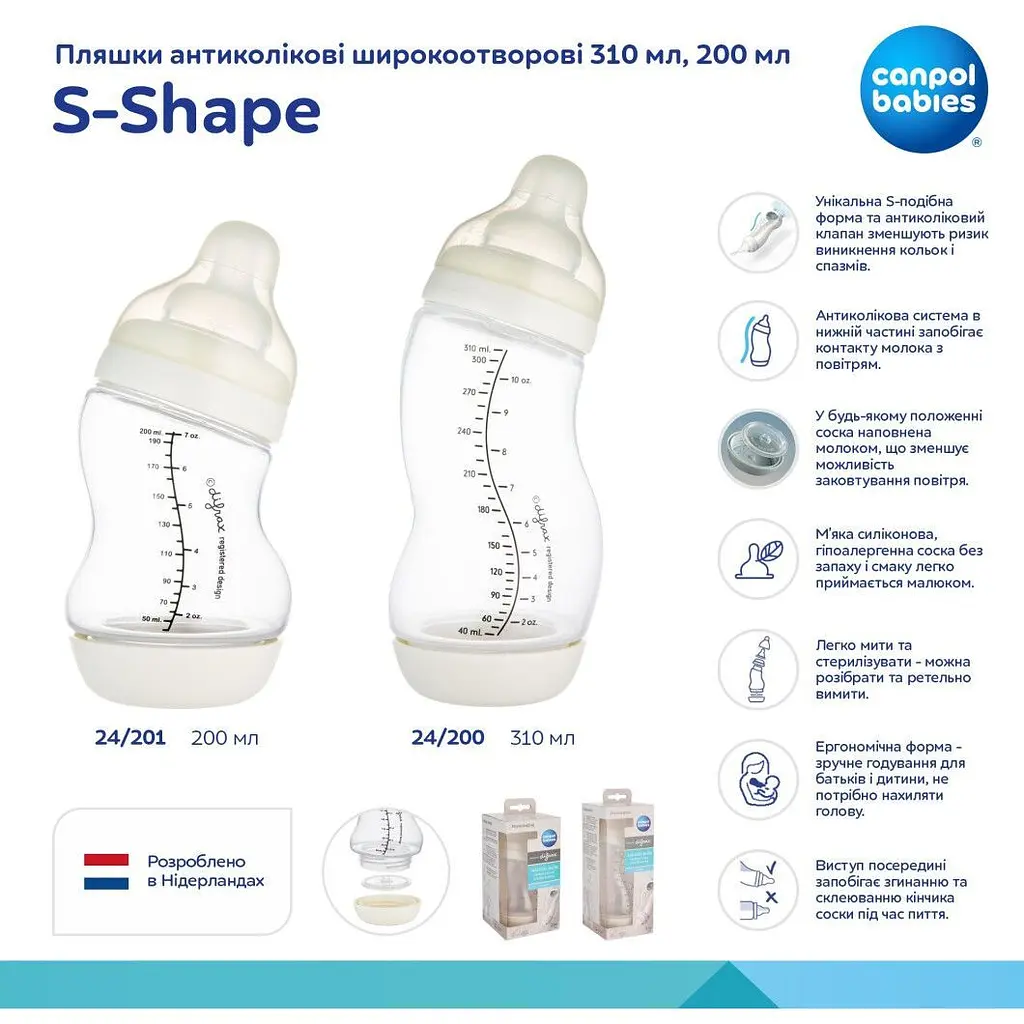 Пляшка антиколікова Canpol babies S-Shape широкоотворова 200 мл (24/201) - фото 9