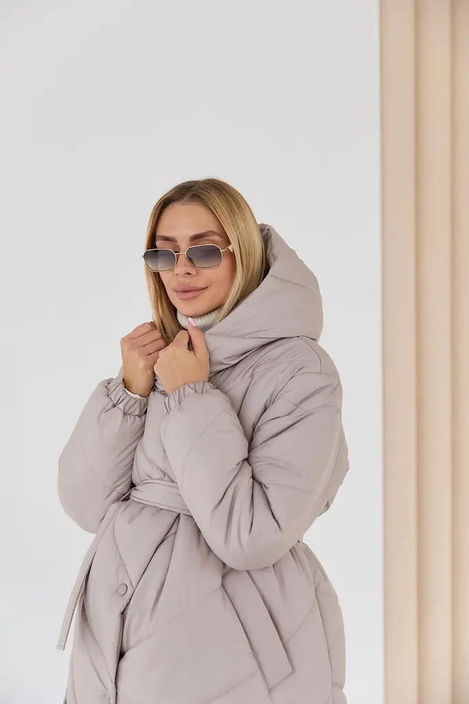 Женская зимняя куртка с поясом для беременных 2 в 1 водонепроницаемая 4XL (54) Lullababe Светло-бежевый - фото 7