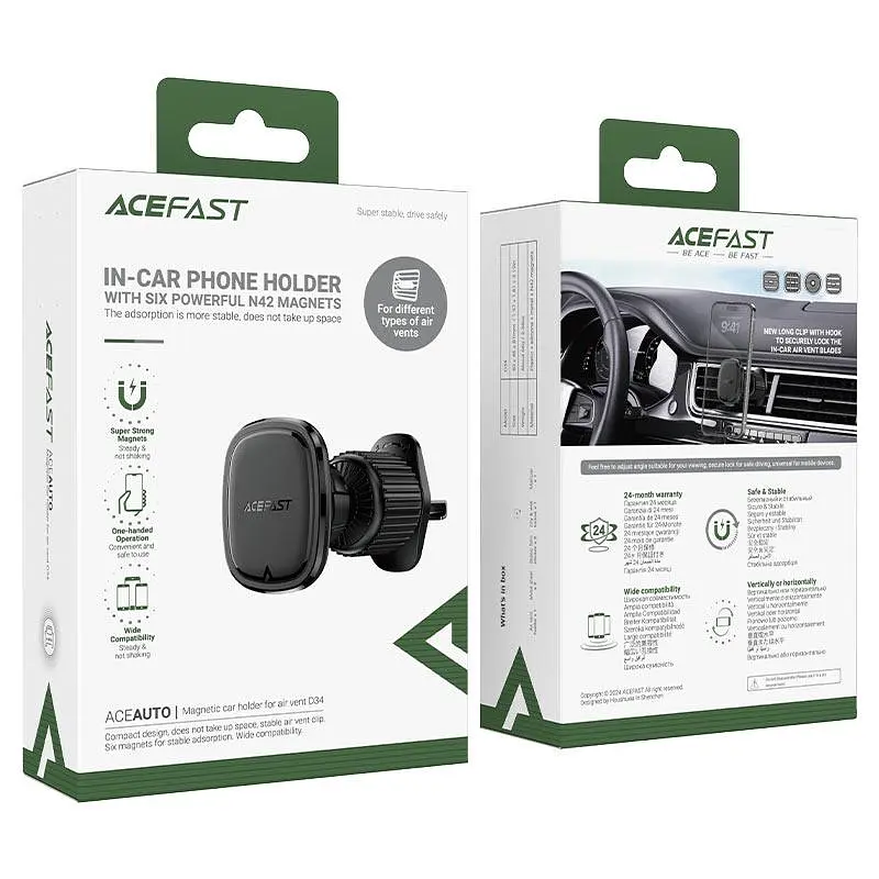 Автотримач для телефону ACEFAST D34 air outlet magnetic car holder чорний - фото 2