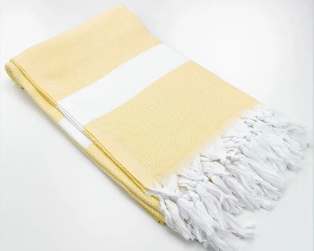 Рушник пештемаль Turkey Towel 100х180 см легкий великий для пляжу басейну бані сауни підстилка на дачу пікнік природу відпустку море ромб жовтий - фото 4