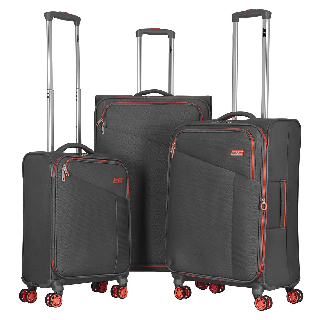 2E Набір валіз 2E, Trek, (L+M+S), TSA, 4 колеса, + 3 рюкзаки Cabin (2E-BPET-CABIN-BK), поліестр, сірий - фото 2