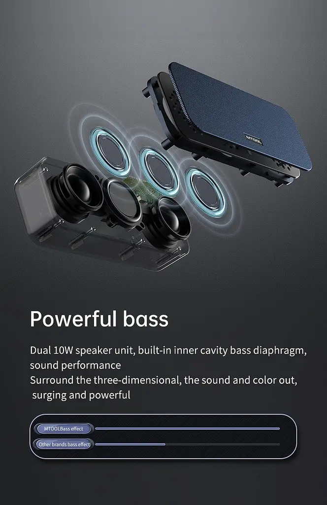 Портативна Bluetooth-колонка Mtool V6 зі стереозвуком і глибокими басами синій - фото 8