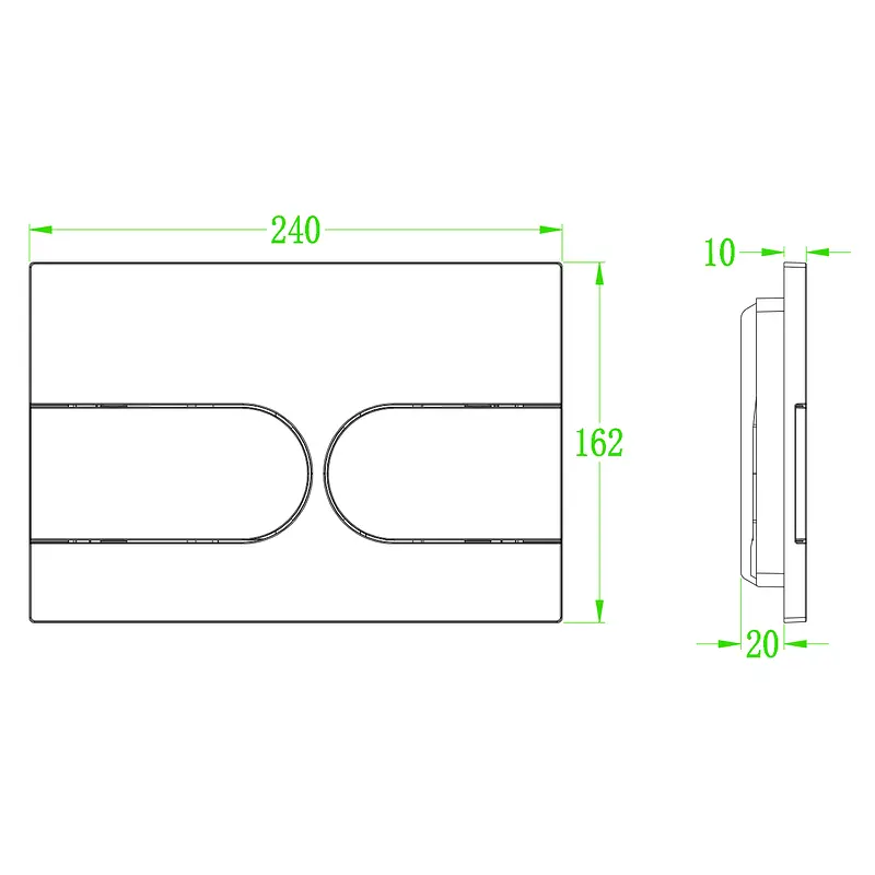 Панель змиву Koer KT-0604-01 240x160x10mm пластикова, кнопка закруглена KR5323, Хром - фото 4