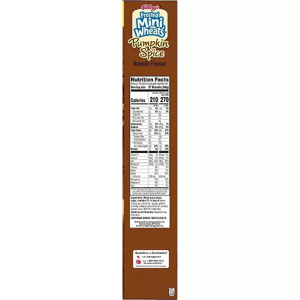 Пластівці Kellogg's Frosted Mini Wheats Pumpkin Pie Spice Cold Breakfast Cereal 623.7g - фото 5