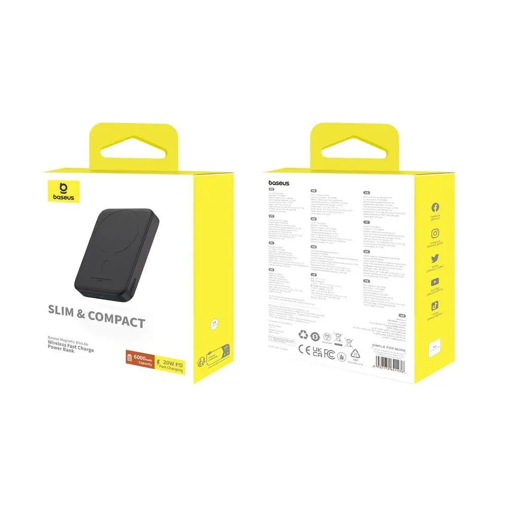 Зовнішній акумулятор Baseus Magnetic Mini Air Wireless Fast Charge Power Bank 6000mAh 20W чорний (P10059002113-00) - фото 6