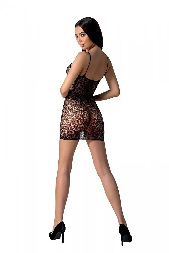 Ажурна мінісукня на тонких бретелях Passion BS096 One Size, black, плетіння на грудях - фото 2
