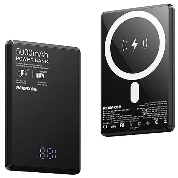 Ультратонкий повербанк Remax 5000 мАг 20W з безпровідною зарядкою MagSafe RPP-107 Чорний - фото 2