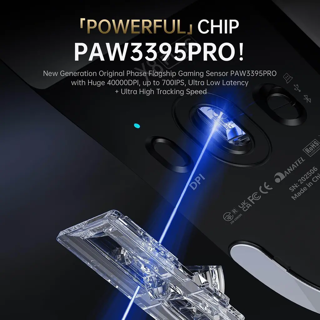 Бездротова миша ATTACK SHARK X8 Plus PAW3395PRO з трьома режимами 2.4G/USB-C з кабелем/Bluetooth Біла - фото 6