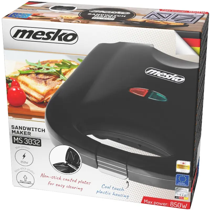 Сендвічниця Mesko MS 3032 850Вт/ незмінні пластини/ вертикальне зберігання/ чорна - фото 5