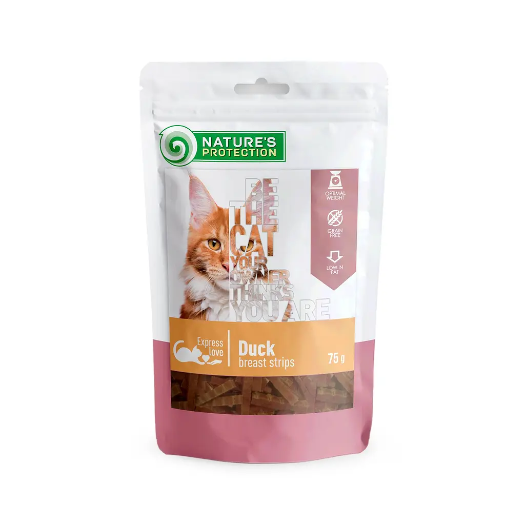 Ласощі для котів, смужки з качиної грудки, Nature's Protection, Snacks For Cats, Duck Breast Strips, 75г