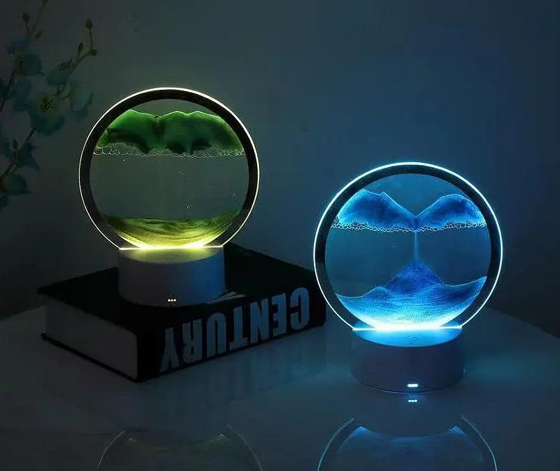 Настільна LED лампа нічник RGB пісочний годинник Картина рухомий пісок USB світильник UKC 3D Sandscape - фото 6