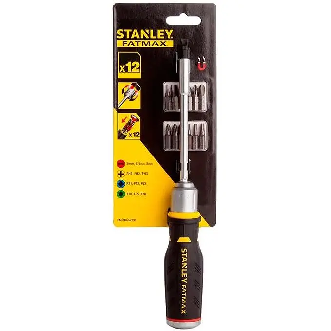 Отвертка реверсивная Stanley FatMax Multibit с трещоткой насадки 12 шт. (FMHT0-62690) - фото 4
