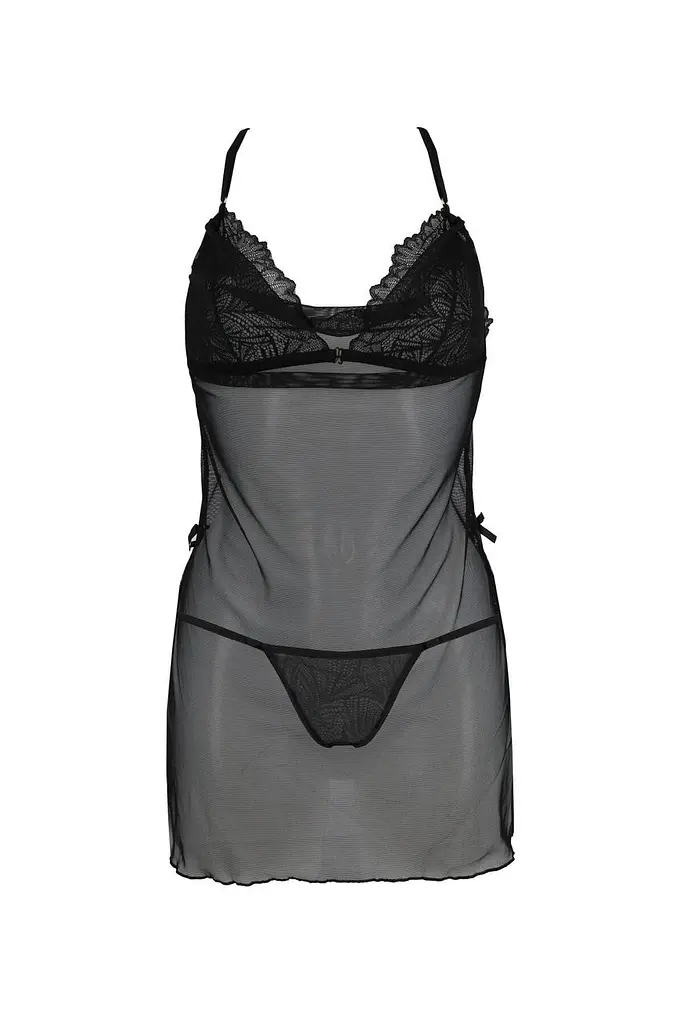 Сорочка Passion DELIENA CHEMISE S/M black стринги с заниженной талией - фото 3