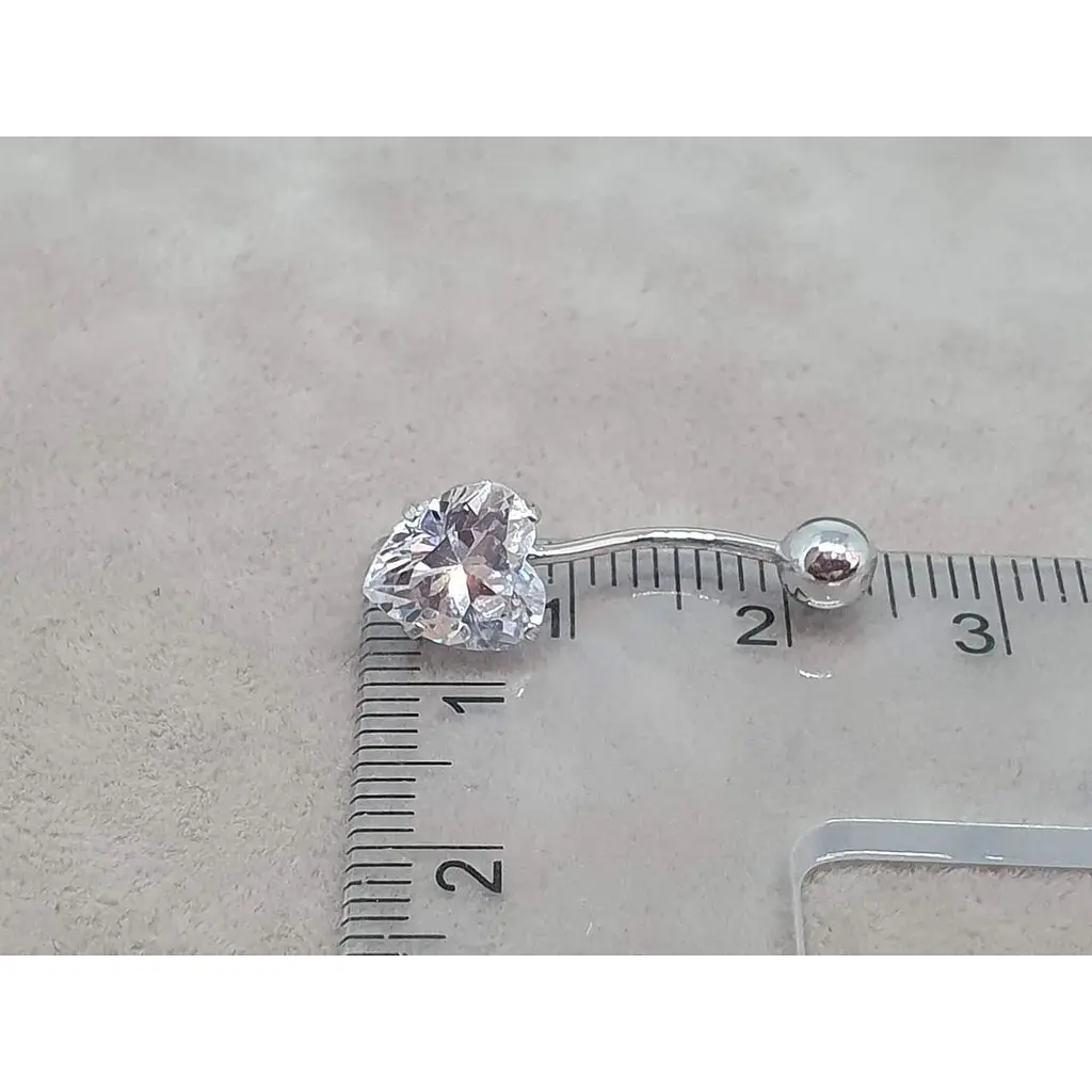 Срібна сережка для пірсингу пупка Ірій Сердечко с фіанітами. 6030 - фото 4