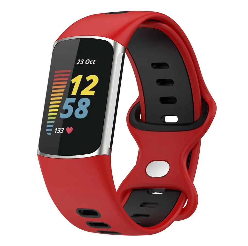 Силиконовый ремешок Primolux Sport для фитнес браслета Fitbit Charge 5/Charge 6 Red Black/размер М - фото 3