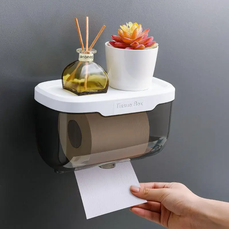 Пластиковий водонепроникний бокс - тримач туалетного паперу та серветок Tissue Box з поличкою для ванної кімнати - фото 4
