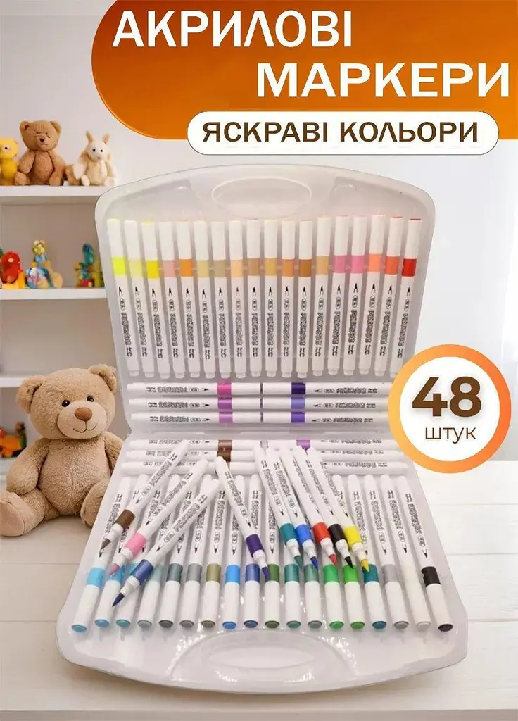 Набор ярких акриловых маркеров Touch Acril-48 насыщенных цветов для творчества линии 1-3 мм TOP 48 шт. - фото 2